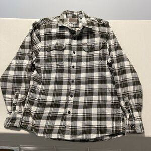 Orvis Plaid Flannel Button Up Shirt Jacket Shacket Womens Size Medium W/Pockets